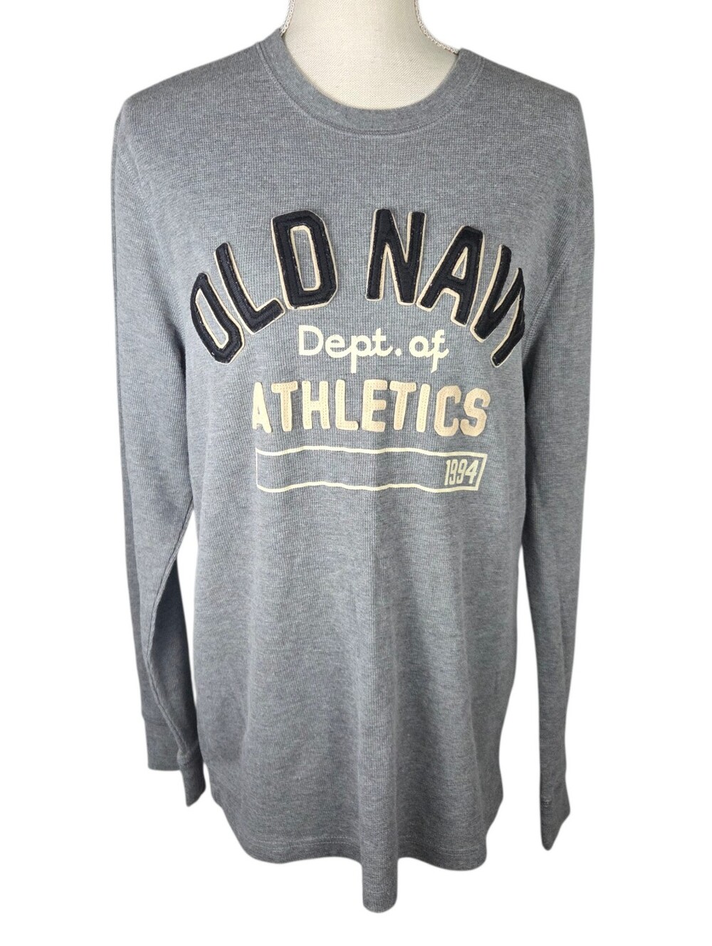 Old Navy Waffle Knit Long Sleeve Tee -Large -Black/Gray -Raised Embroidered Logo